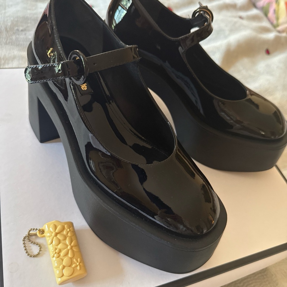 Larroude Black Patent Platform Mary Janes